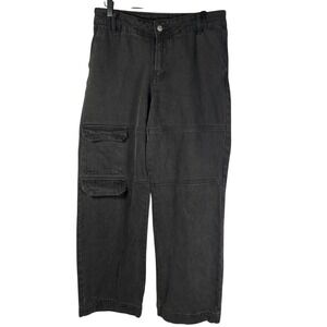Forever 21 Women Cargo Jeans Black Size 28 High Rise‎ Wide Leg Denim Pants Baggy